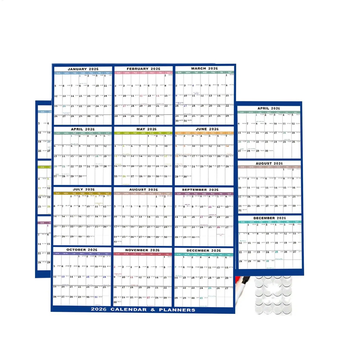 NEW Large Wall Calendar Dry Erase 12 Month Wall Annual Calendar 2026 Yearly Schedule Organizer For Indoor Home Fridge Office