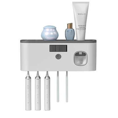 Household 3 in 1 UV Light Electric Toothbrush Sanitizer Wall Mounted Toothbrush Holder With Toothpaste Dispenser Combination
