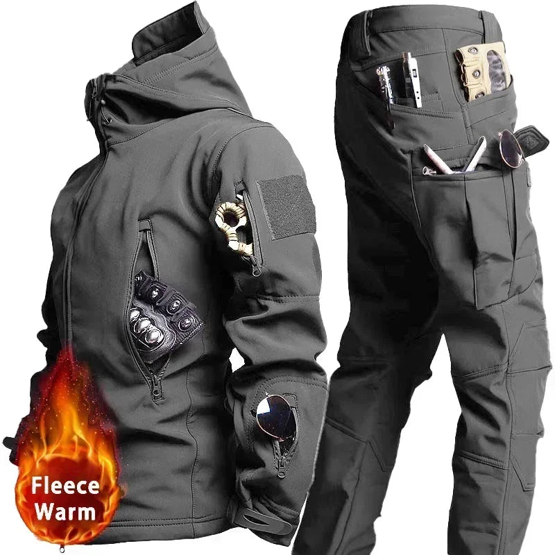 New Men's Winter Jacket Tactical  Sets Fleeced Sharkskin Windproof Waterproof Padding Suits Paintball Uniform Pockets Camo