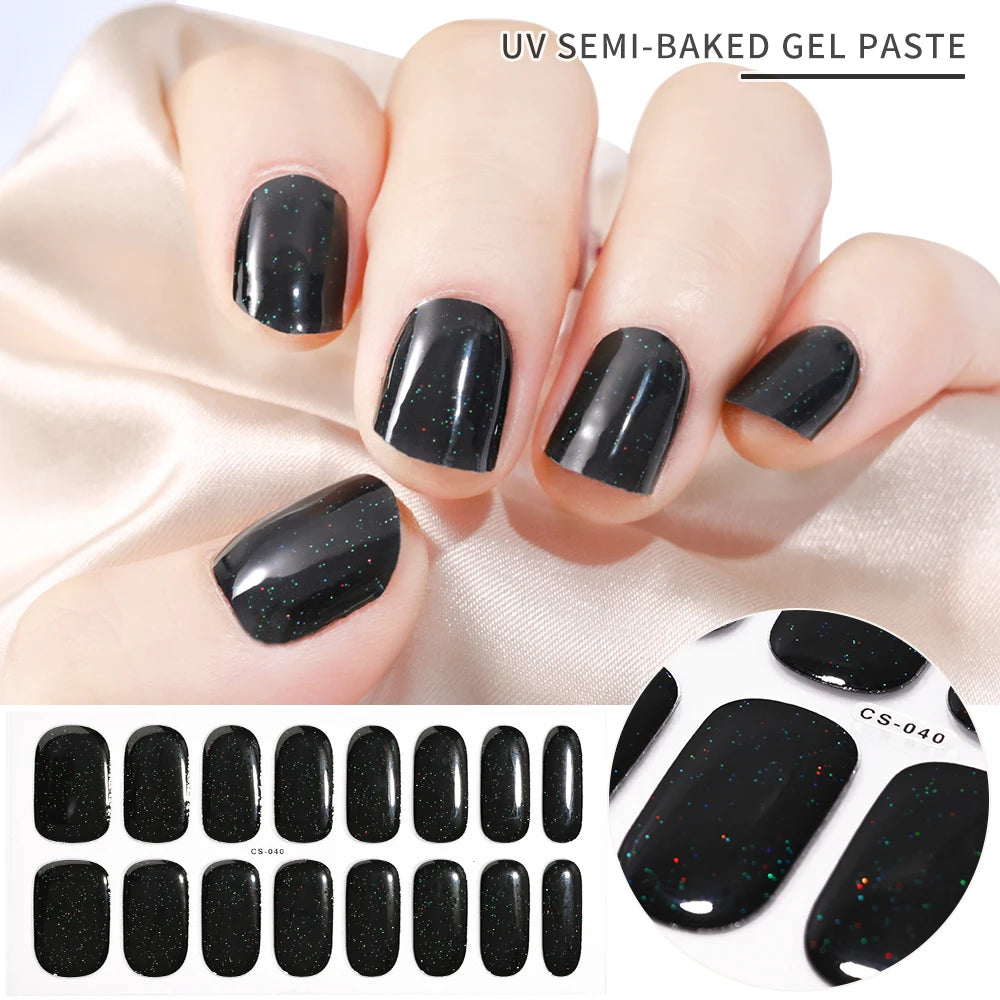 1Sheet Cured Gel Nail Strips Sticker Long-Lasting Nail Polish Strips Wraps Full Cover Gel Nail Art Stickers UV/LED Lamp Required