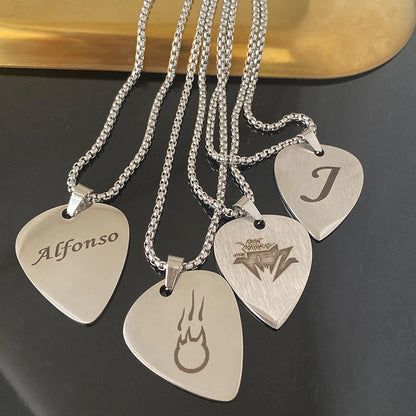 WLP Fashion Guitar Pick Personalized Pendant Stainless Steel Necklace for Men Women Custom Text Pattern Collar Necklace Jewelry