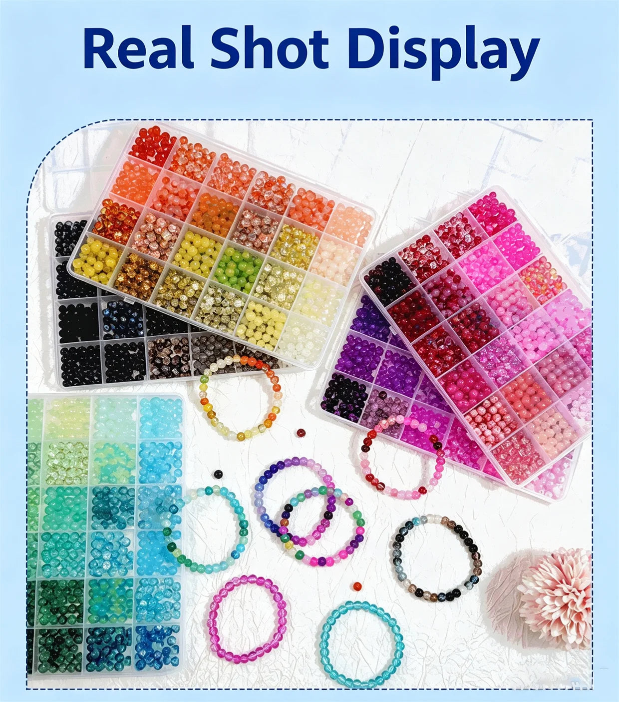 Glass Beads 24Colors 6mm Bracelet Making Kit Jewelry Supplies Tool DIY Handmade Crystal Glass Beads Elastic String Charm Spacers