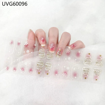 20/22Tips UV Semi cured Gel Nail Stickers Waterproof Long Lasting Full Gel Nail Wraps Press On Nail Decal DIY Manicure