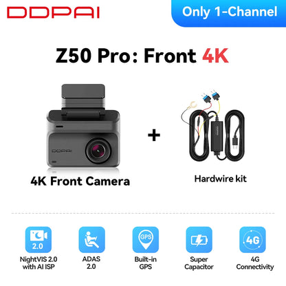 DDPAI Dash Cam Z50 Pro 4K HDR + 1080P Car DVR Night Vision Wi-Fi 6 GPS ADAS 24h Parking Monitor Front and Rear Camera Dashcam