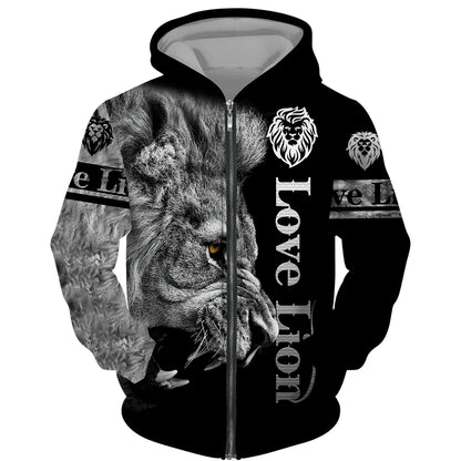 Spring and Autumn Men's Tracksuit 3D The Lion Print Zipper Hoodies Sweatshirts Pants Sets Casual Mens Clothing Women's Tracksuit