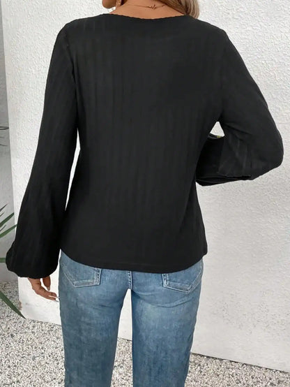 Plus Size  1XL-5XL Women Long Sleeve Breathable Semi-Sheer T-Shirt Women Fashion Elegant V-Neck Lace Cut-Out T-Shirt