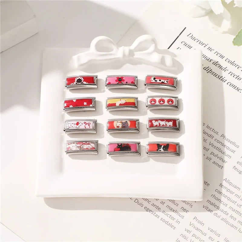 2025 New Women's Gift Cute Rabbit Cat Dogs Italian Charms Links Beads Fit 9mm Stainless Steel Modular Modular Bracelet Jewelry