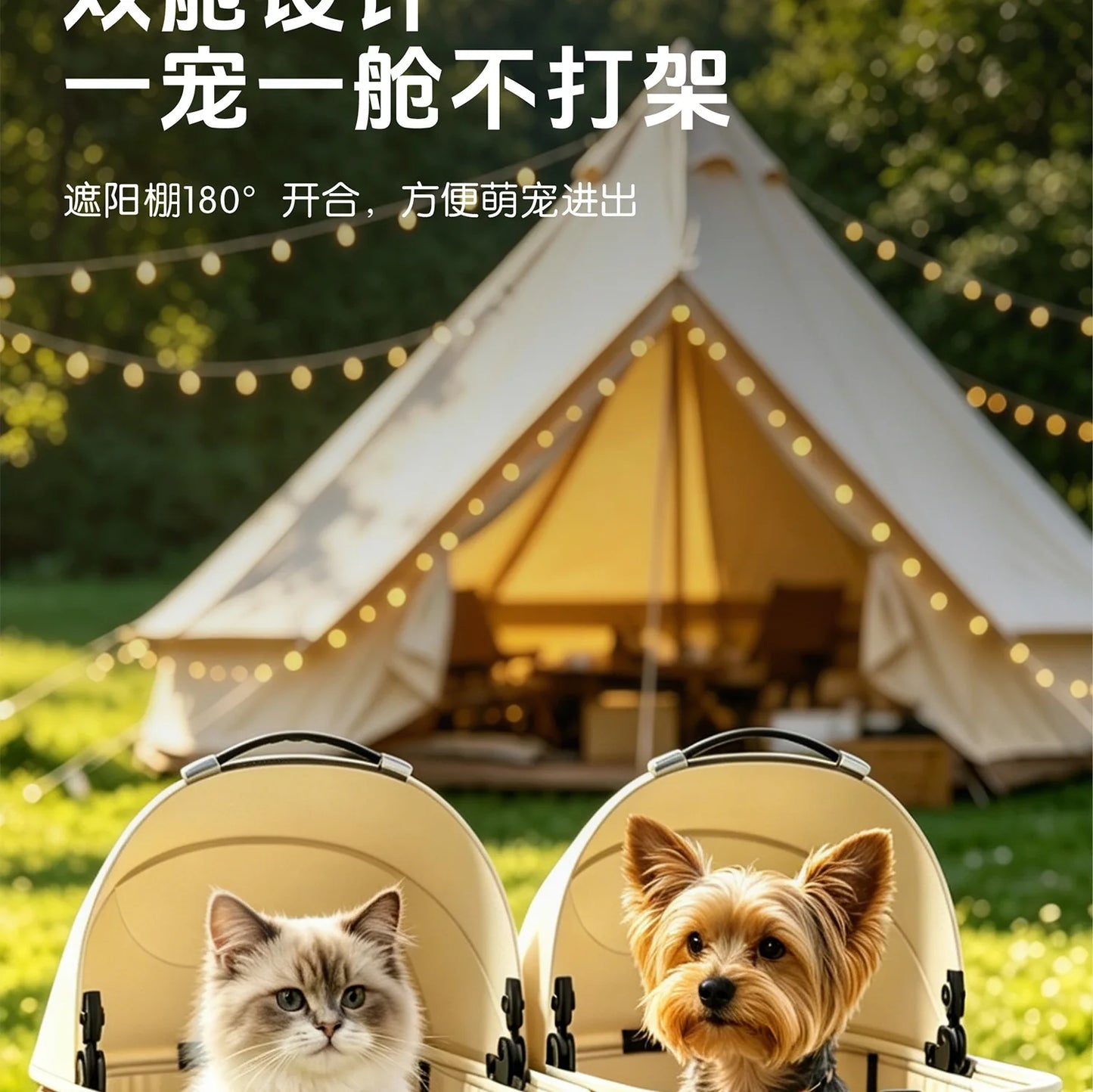 A6-2 Twin Pet Stroller Aluminum Alloy Detachable Foldable Lightweight Separate Travel Cart for Dogs Cats