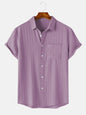 Men's  Comfortable Shirt Summer Beach Men's Shirt   Men's Short Sleeve Shirts  Solid Color Casual Short Sleeve Shirt