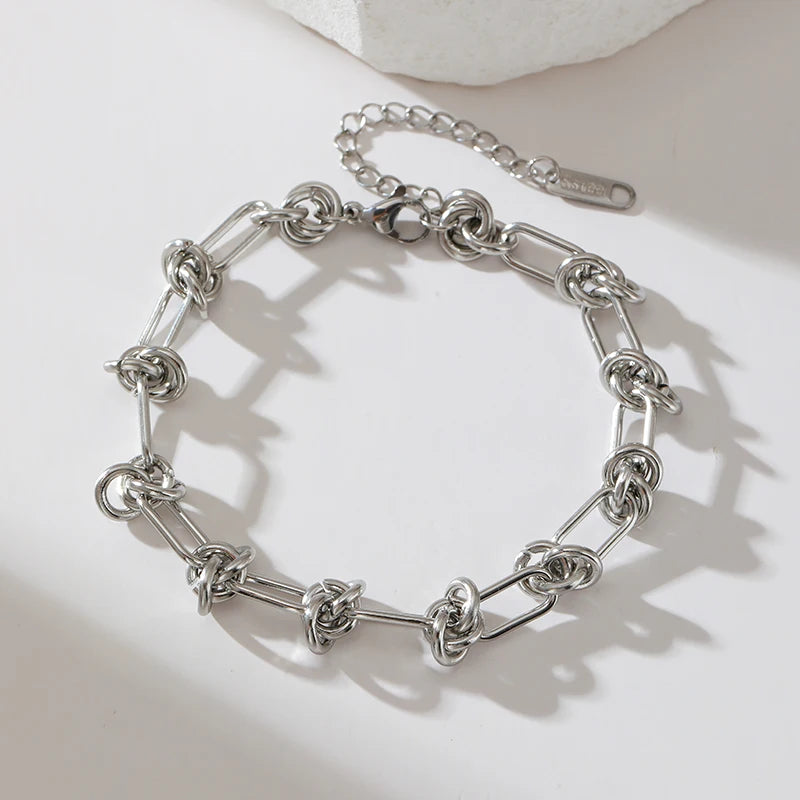 GANPUP 316L Stainless Steel Metal Beads Charms Bracelet Bangle for Women Texture Trendy Wrist Chain Jewelry Gift Bijoux Femme