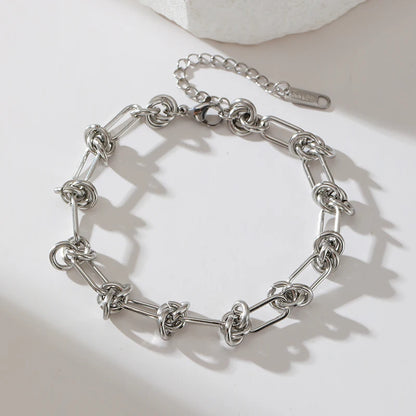 GANPUP 316L Stainless Steel Metal Beads Charms Bracelet Bangle for Women Texture Trendy Wrist Chain Jewelry Gift Bijoux Femme