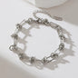 GANPUP 316L Stainless Steel Metal Beads Charms Bracelet Bangle for Women Texture Trendy Wrist Chain Jewelry Gift Bijoux Femme