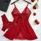 Sexy Lingerie Set Women Erotic Bra Nightdress Sexy Lace Sleepwear Solid Slim Soft Dresses V Neck Full Slip Sleepwear & Dresses