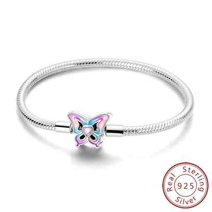 Original 925 Sterling Silver Bracelets 17-20CM Love Heart Flowers Butterfly Charms Beads Bracelet For Women Fashion Jewelry Gift