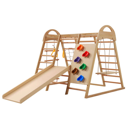 7-in-1 Climbing Scaffold, Include Swing, Swing Rings, Climbing Ladder, Climbing Board, Climbing Net, Slide, for Children's Room