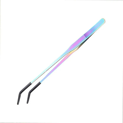 2PCS Stainless Steel Reptile Feeding Tongs with Rubber Tip Terrarium Tank Supplies Straight and Curved Tweezers Accessories