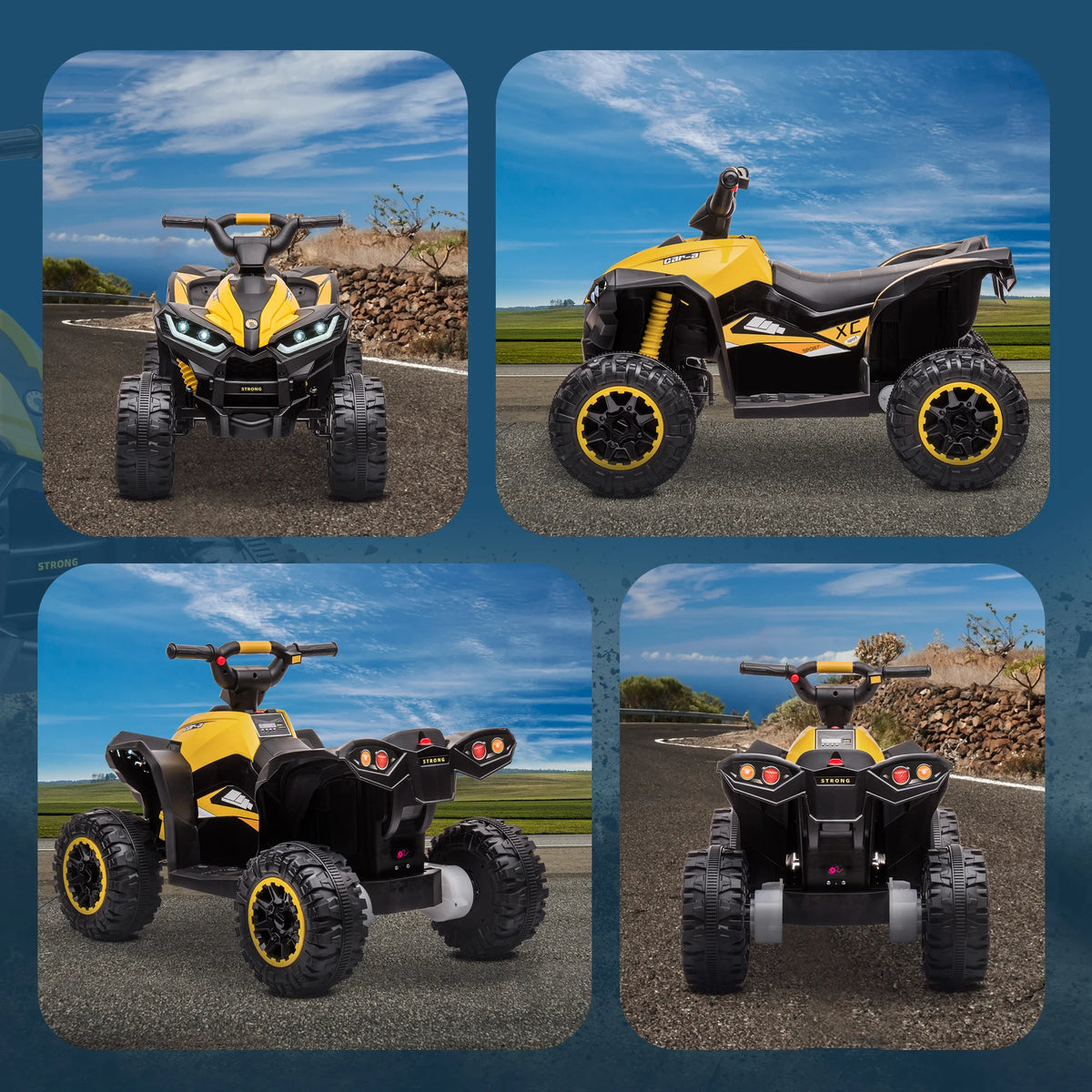12 V electric quad for children, 2-motor electric car for kids with 2 speeds at 3–6 km/h, LED headlights and horn, suitable for 3–5 year-old children, ergonomic handle and seat, yellow