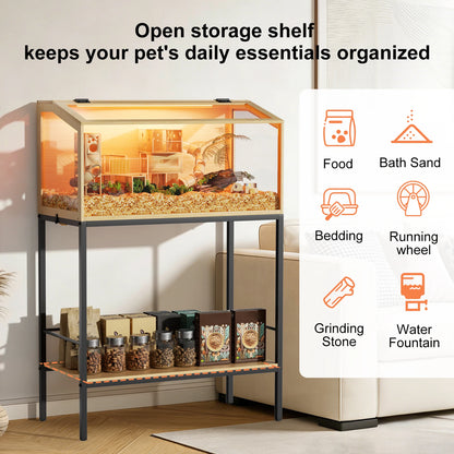 Large Wooden Hamster Cage Clear Tempered Glass Pet Small Animal Habitat Cage Playful Hutch House