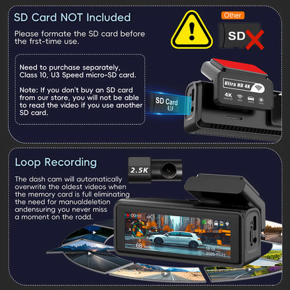 ADAS Dash Cam 4K+2.5K GPS WIFI 24H Night Vision Mini Optional Rear Lens Dashcam Car DVR Video Recorder Camera For Car Black Box