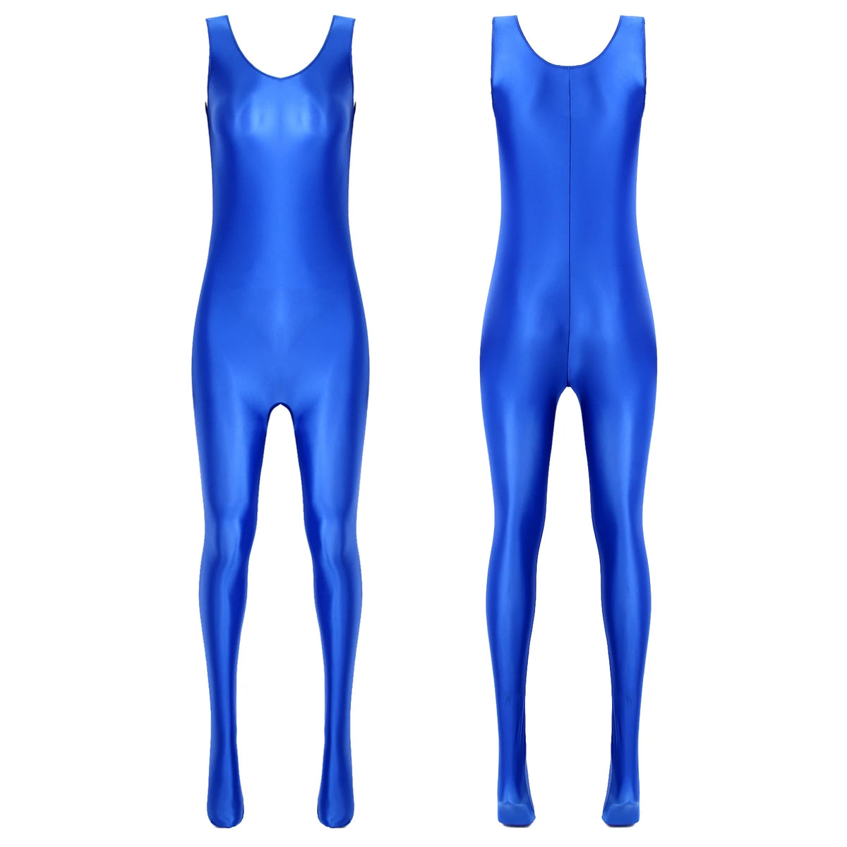 Women's Sleeveless Full Body Bodysuit Glossy Jumpsuit Gymnastics Fitness Swimming Leotard Pole Dance Costume Clubwear Lingerie
