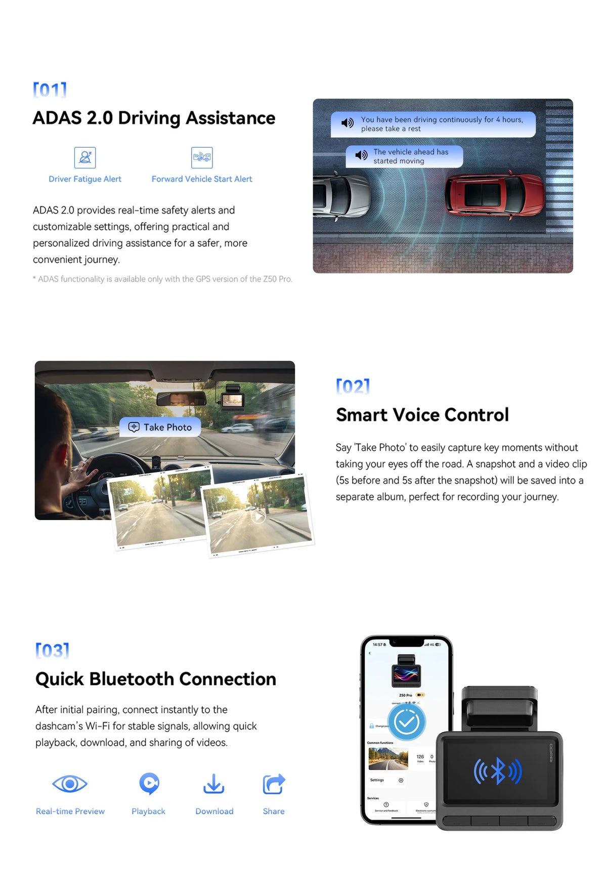 DDPAI Dash Cam Z50 Pro 4K HDR + 1080P Car DVR Night Vision Wi-Fi 6 GPS ADAS 24h Parking Monitor Front and Rear Camera Dashcam