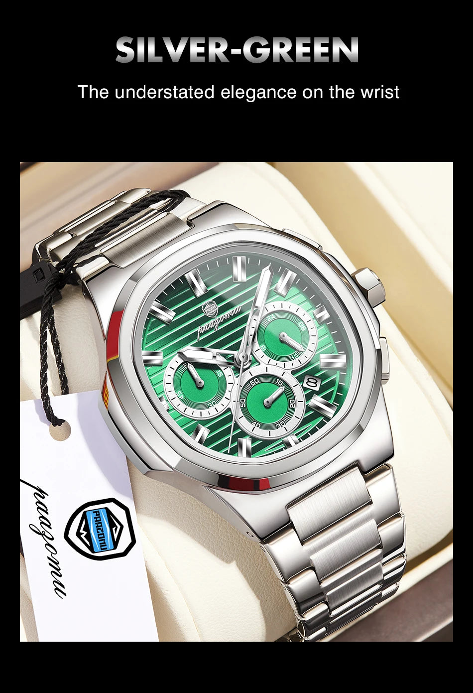 PAAZOMU Fashion Brand Man Wristwatch Waterproof Stainless Steel Luminous Men Watch Chronograph Date Luxury Quartz Men's Watches