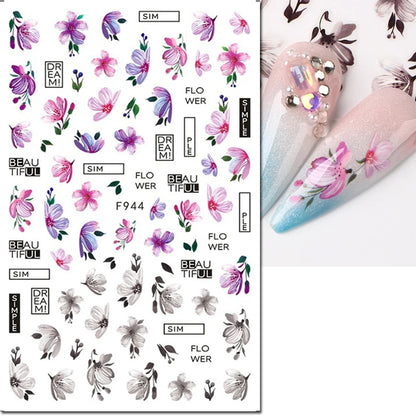 3d Nail Art Decals Spring Booming Violets Lavenders Purple Blue Pink Flowers Butterflys Stickers Decoration For Nail Tips Beauty