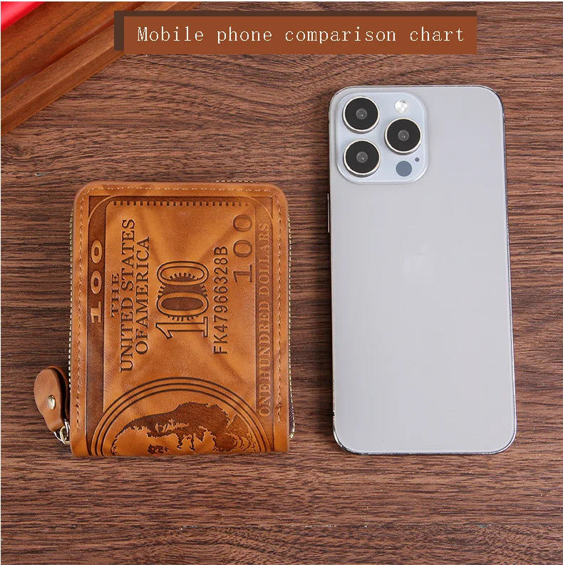 Men Wallet with Zipper 100 US Dollar Pattern Card Holder Coin Pocket Purse Cartera Hombre Carteras