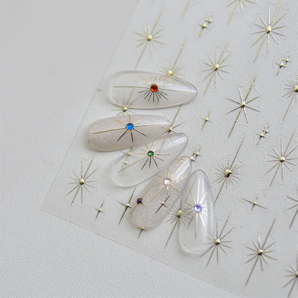 1pcs Sparkle 5D Embossed Star Nail Sticker Metallic Silver Starlight Nail Decals 8*10cm Adhesive Manicure Slider Supplies #Y2K