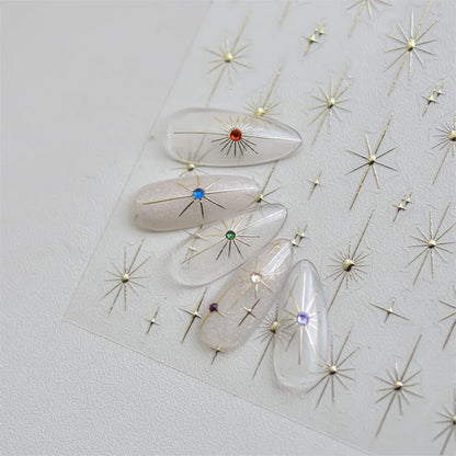 1pcs Sparkle 5D Embossed Star Nail Sticker Metallic Silver Starlight Nail Decals 8*10cm Adhesive Manicure Slider Supplies #Y2K