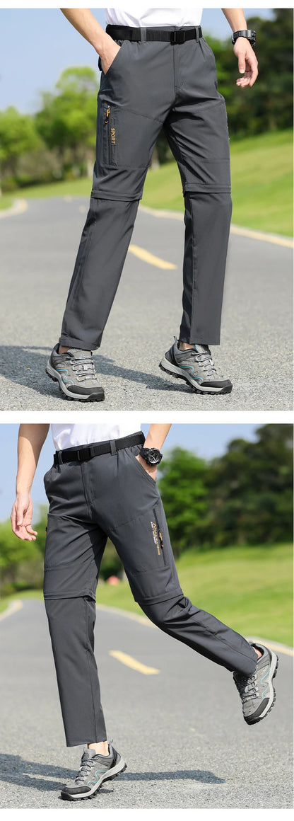 Men's 2 in 1 Convertible Hiking Pant Quick Dry Elastic Outdoor Running Cargo Trouser Summer Waterproof Fishing Camping Plus Size