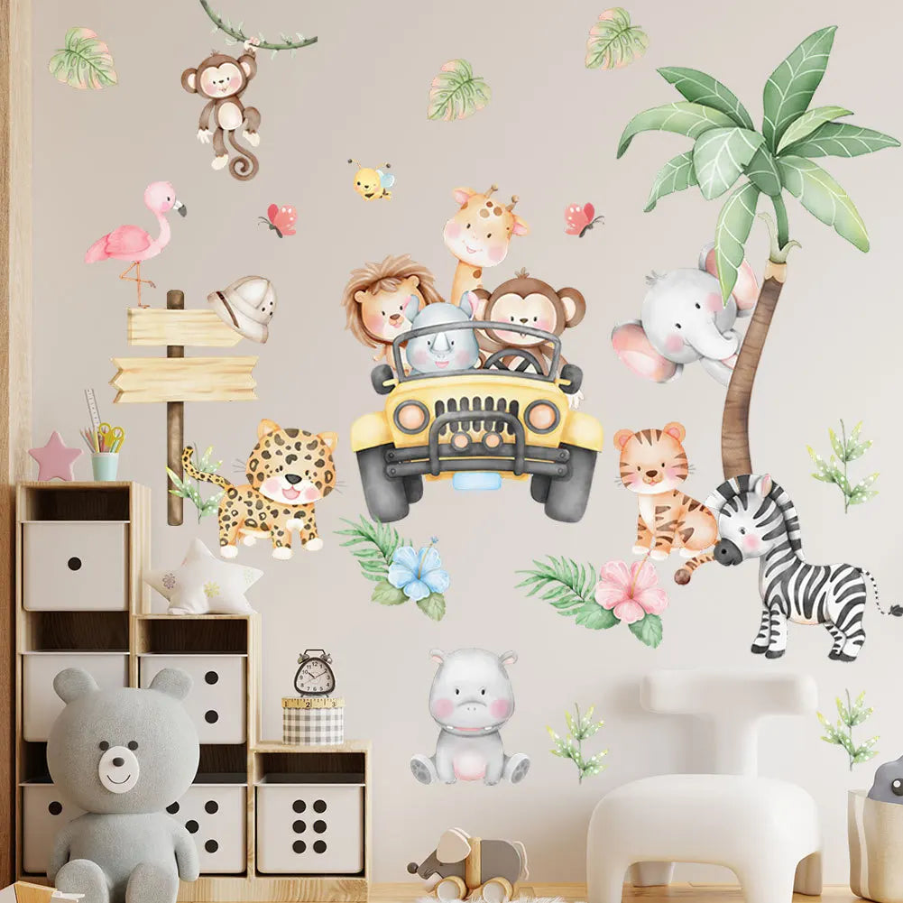 Cute Forest Animals Wall Stickers for Kids Rooms Children Boys Girls Baby Room Decoration Nursery Wallpaper Vinyl Elephant Lion