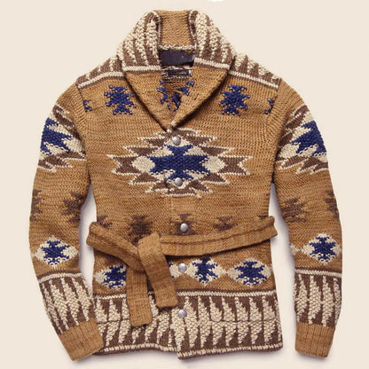 Europe and The United States Men Heavy Jacquard Fashion Sweater Autumn and Winter Retro Casual Thick Cardigan Knit Sweater Coat