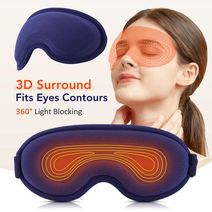 New Heated Eye Mask with 5-Level Hot Compress 6 Vibration Modes 3D Massage Sleep Shading Warm Mask Eye Compress for Relaxation
