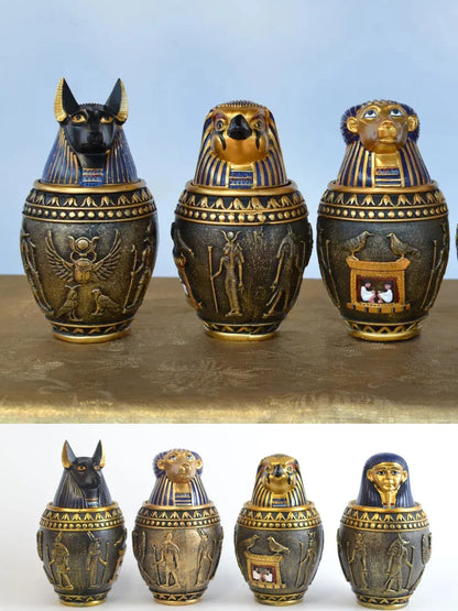 Egyptian Canopic Jar Pet Memorial Urn Anubis Decor Ceramic Ash Keeper Home Art Sculpture Handmade Funeral Keepsake