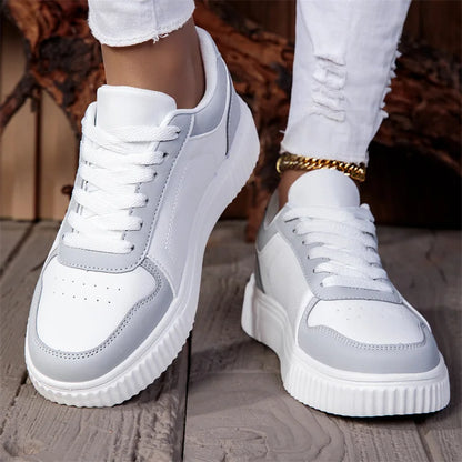 ZERJER Unisex Sneakers, New Arrival Large Size Classic Retro Men's Sports Skate Shoes, White Thick-Soled Tennis Shoes, Solid Col