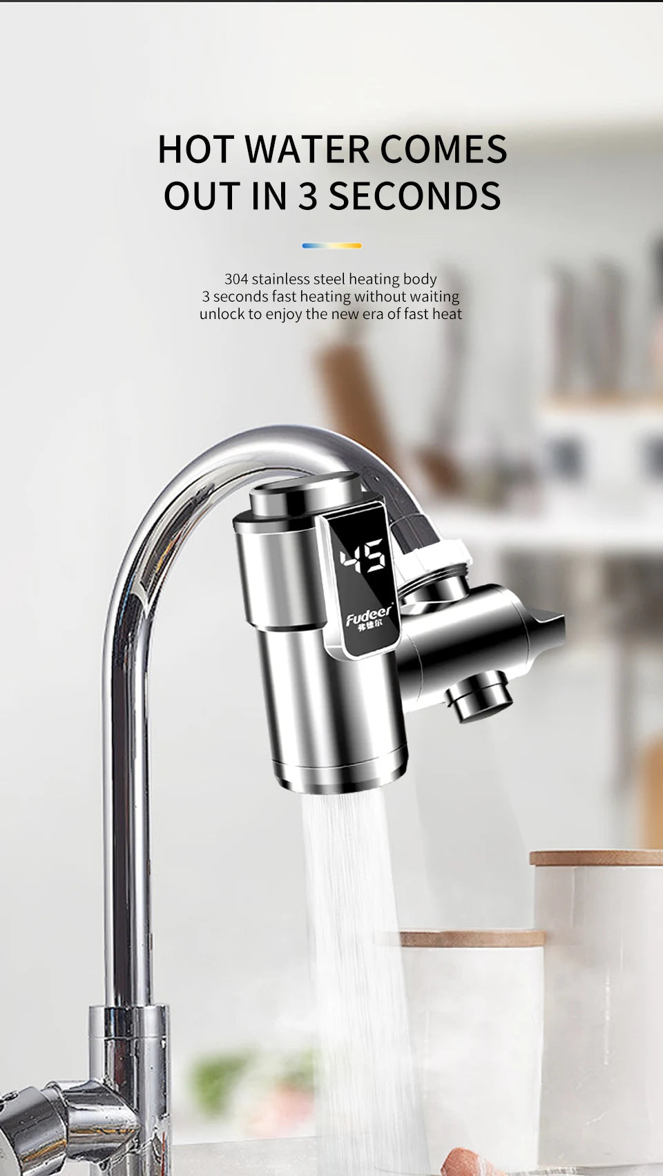 Fudeer Electric Water Heater Kitchen Faucet Conector Instant Hot Water Tap Adapter 220V  Water Heater Bathroom Accessories