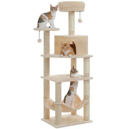 Multi-Level Cat Tree for Indoor Cats Large Cat Tower with Cozy Condo Hammock Sisal Scratching Posts Cat Scratchers Bed Cat Toys