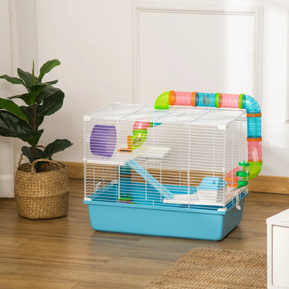 3-level rodent hamster Cage with tunnel, bottle of water, wheel, house, dark ladder. 59L x 36W x 47H cm rat cage hamster cage animals cage rat rat hamster cage