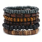 6/4PCS 3Style PU Wodeen Braided Wrap Leather Bracelet for Men Vintage Life Wood Beads Fashion Male Armband