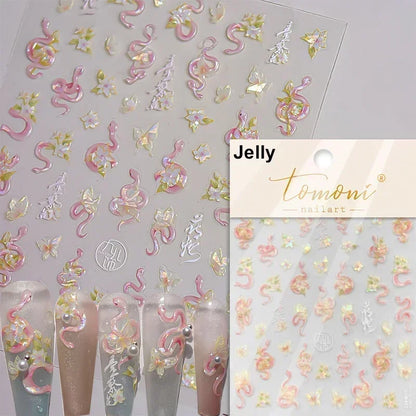 5D Gold Stamped Silver Sun Stars Snake Nail Art Stickers Totems Reliefs Self Adhesive Dark Chinese Style Manicure Decals