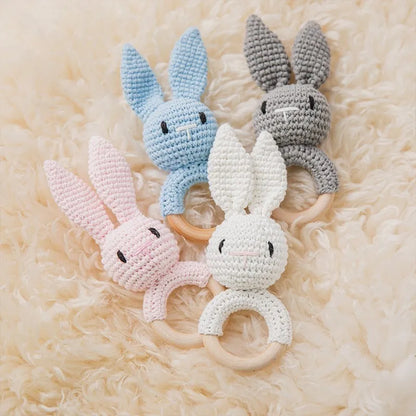 Baby Rattles Crochet Bunny Rattle Toy Wood Ring Baby Teether Rodent Baby Gym Mobile Rattles Newborn Educational Toys Gifts 1pc