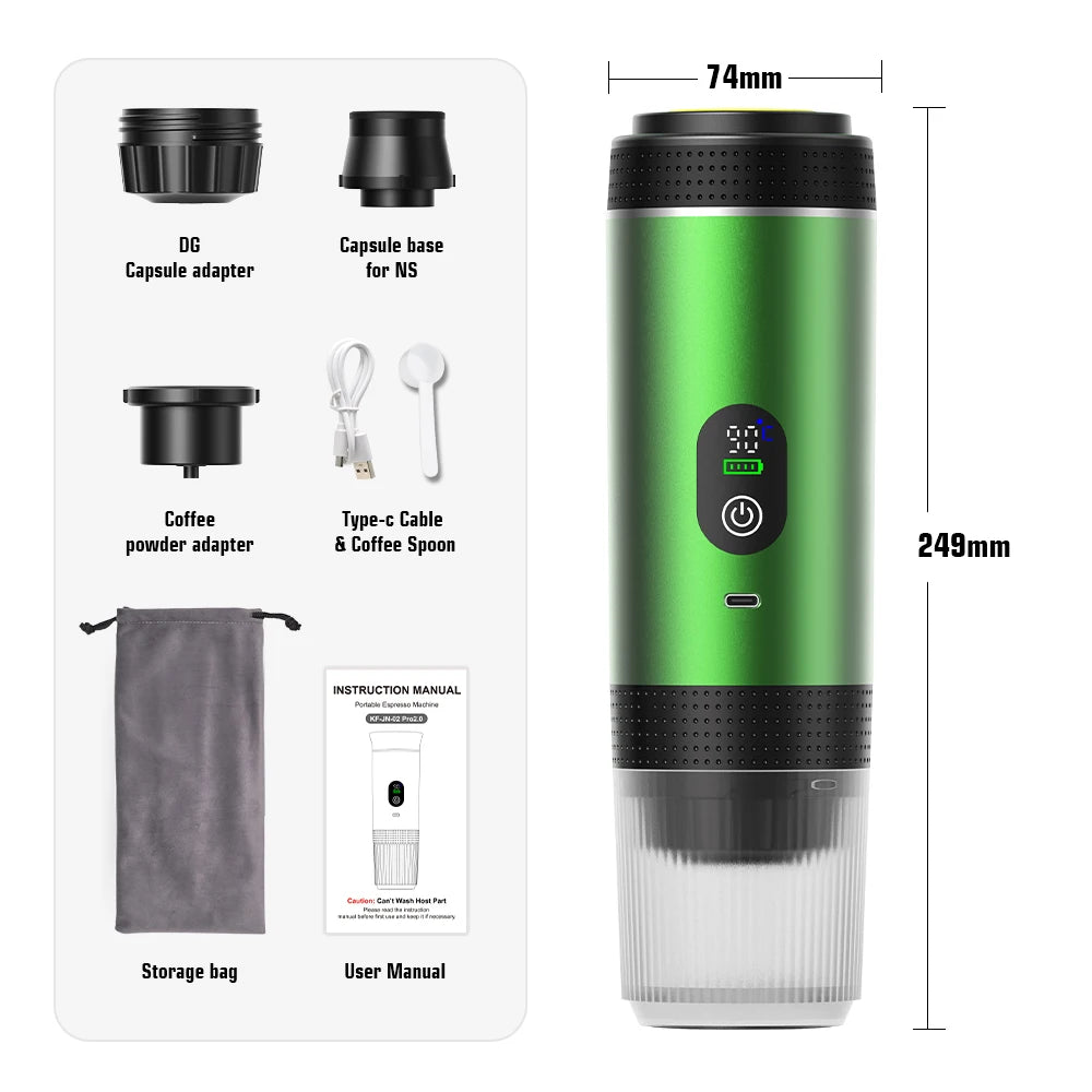 DENOKIN 3-in-1 Capsule Coffee Maker With Digital Display Portable Espresso Coffee Machine for Car & Home Camping Coffee Maker