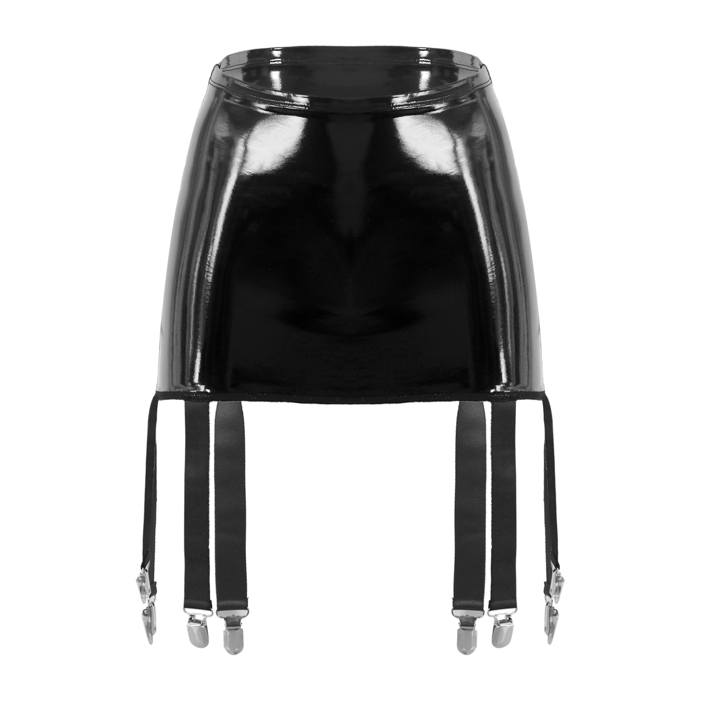 Women's Garter Straps Pencil Skirts Patent Leather Wet Look Garter Belt Short Mini Skirts with Buckle Clips Sexy Clubwear Party