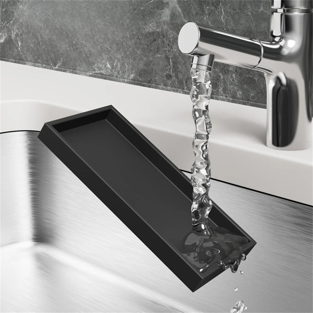 Bathroom Counter Tray Silicone Bathroom Vanity Tray Soap Dispenser Tray Countertop Storage For Dressing Tables