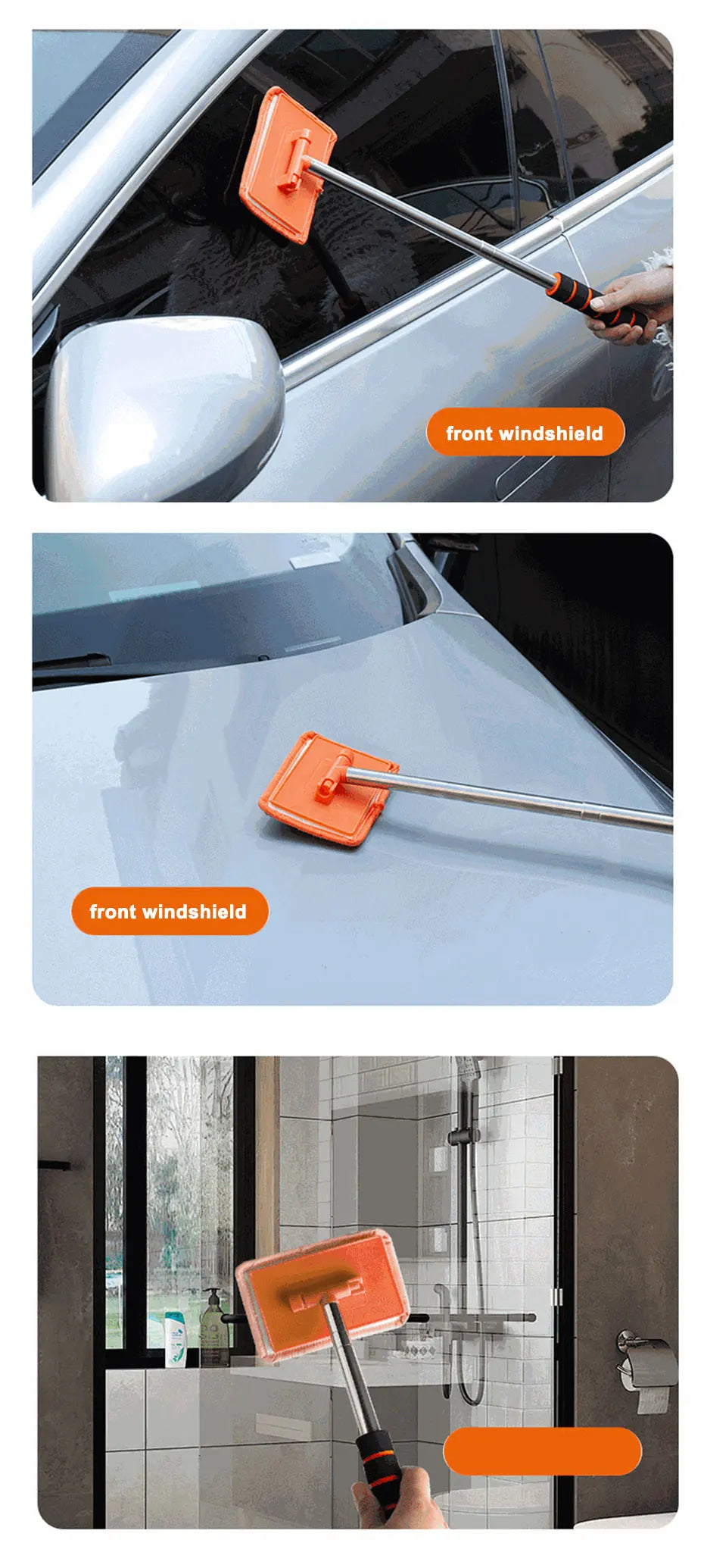 SEAMETAL Car Windshield Glass Cleaner Microfiber Car Window Cleaning Brush Extendable Handle Interior Exterior Car Wash Tools