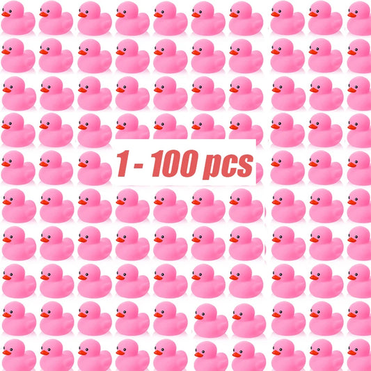 1-100pc Pink Mini Rubber Ducks Set in Bulk Float Squeak Tiny Ducks Rubber Duck Toy for Kids Party Birthday Supplies