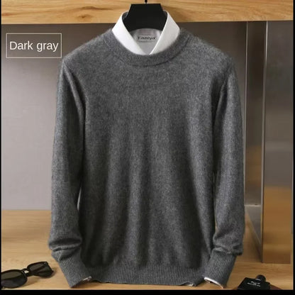Men's 100% Pure Mink Cashmere Sweater O-Neck Pullovers Knit Large Size Mink Sweater Winter New Long Sleeve High-End Jumpers Tops