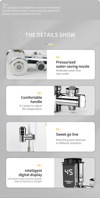 Fudeer Electric Water Heater Kitchen Faucet Conector Instant Hot Water Tap Adapter 220V  Water Heater Bathroom Accessories