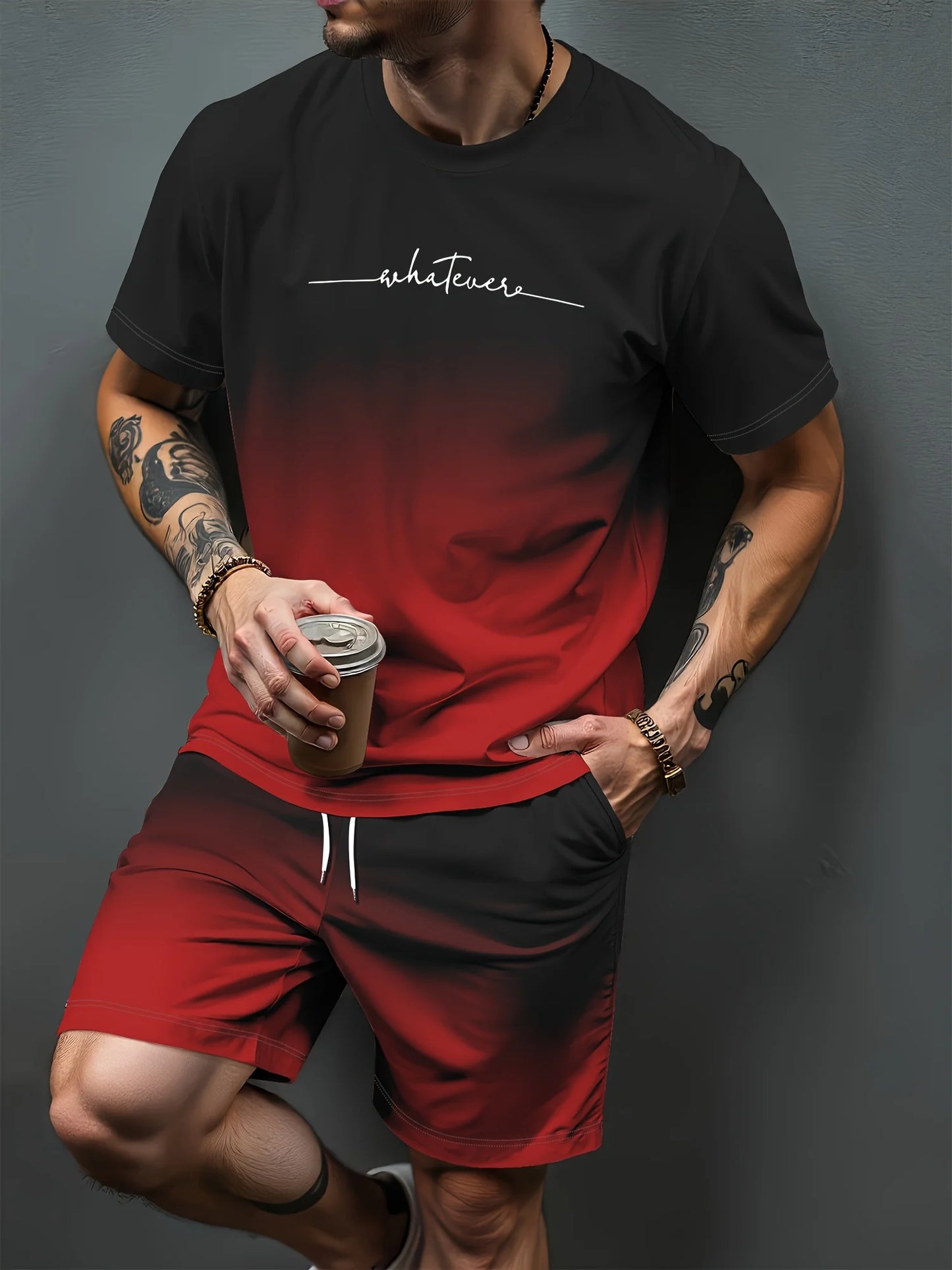 New Men's Summer Set Short-Sleeve T-Shirt Two-Piece Set Stylish Athletic Wear 3D Gradient Print Casual Shorts and T-Shirt Set